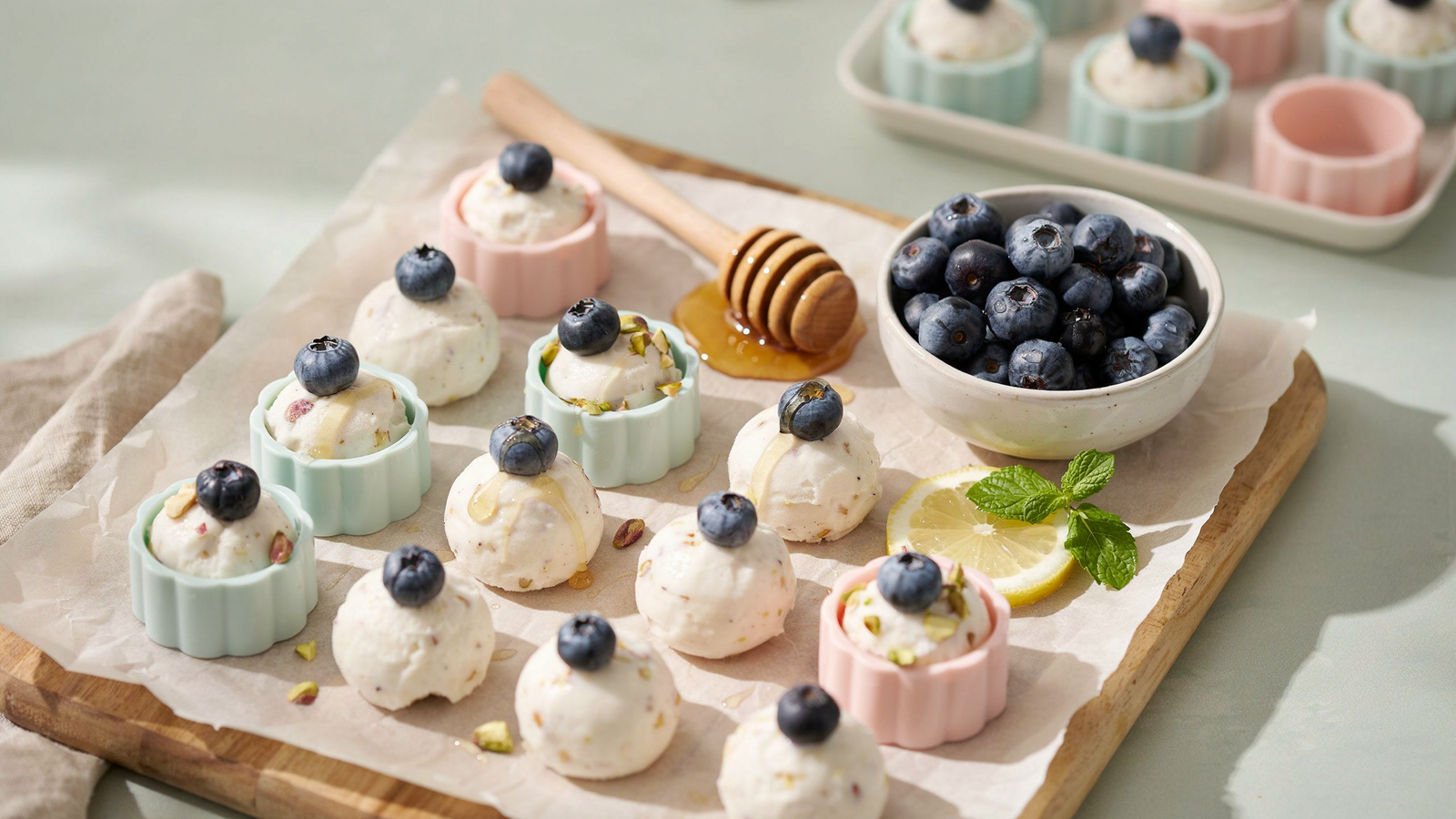 Blueberry Frozen Yogurt Bites — Easy Healthy Bite-Sized Treat | title and content saperete