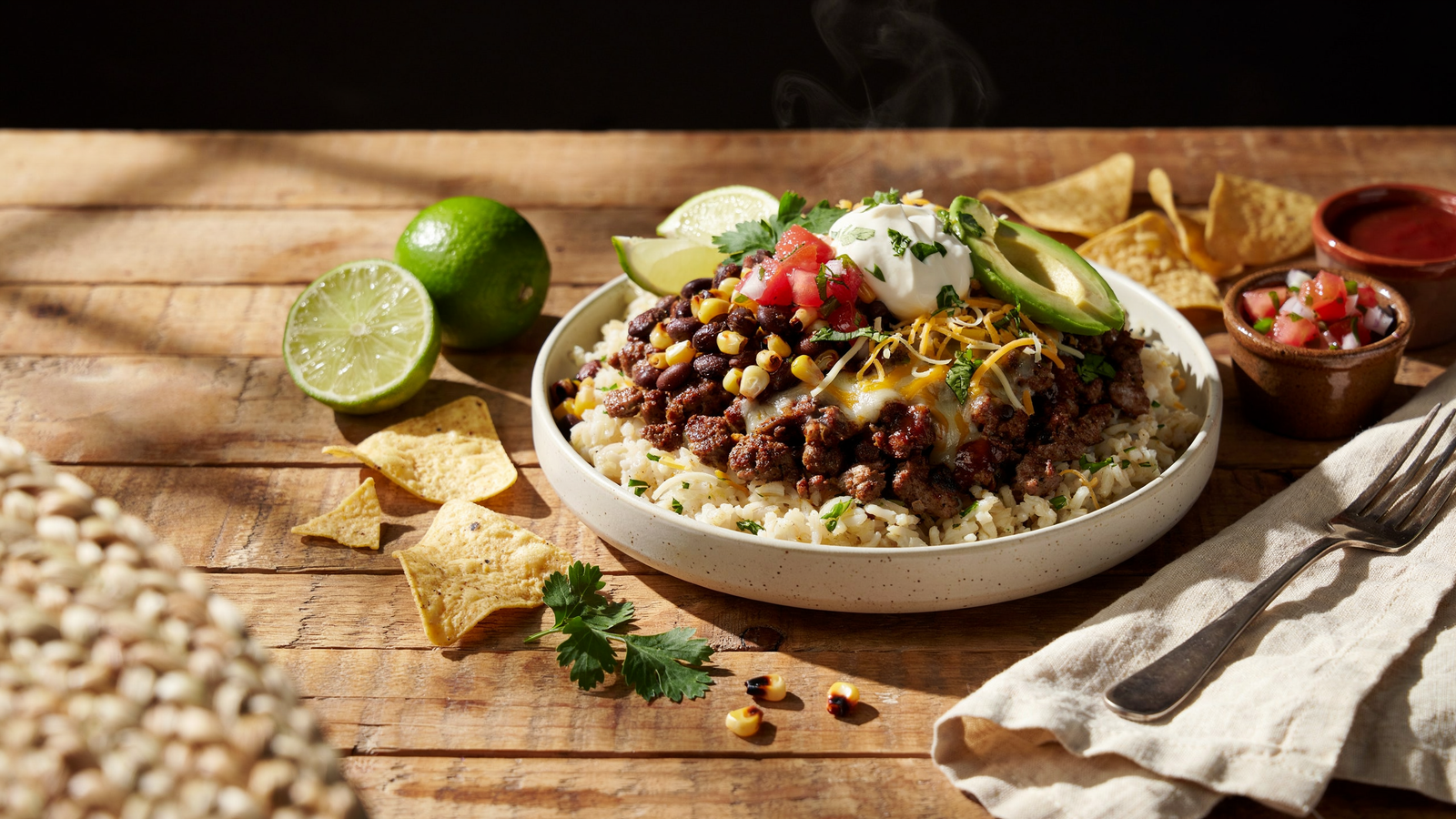 Loaded Beef Taco Bowls — Easy Weeknight Taco Bowls with Cilantro Lime Rice